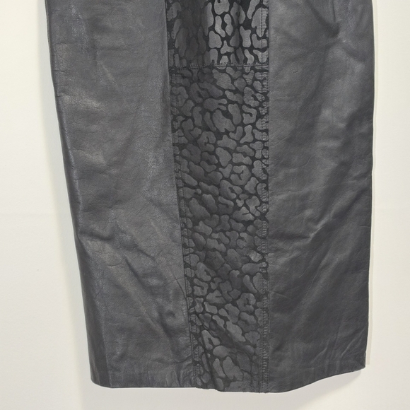 Vintage Genuine Leather With Leopard Print Pencil Skirt Color Black - Picture 3 of 8